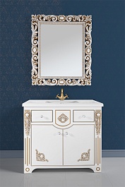 Водолей Мебель для ванной "Версаль 95" белая/золото, зеркало Версаль в раме – фотография-6